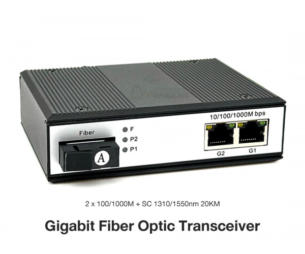 Full Gigabit Industrial Fiber Optic Transceiver 2GE + 2SC (20KM)